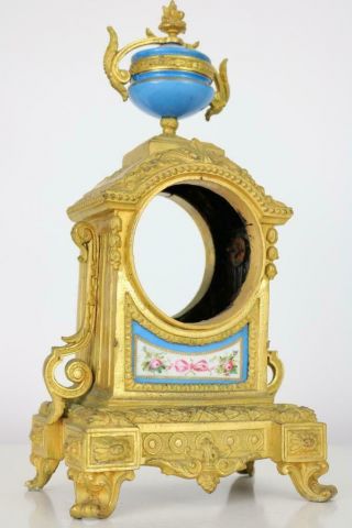 Antique French Mantel Clock Case Gilt Metal & Sevres Style Porcelain Panels