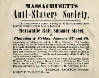 Rare Pre Civil War Massachusetts Anti - Slavery Society Broadside 1859