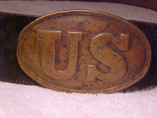 Civil War Belt Buckle Us Arrowhead Hooked With Leather