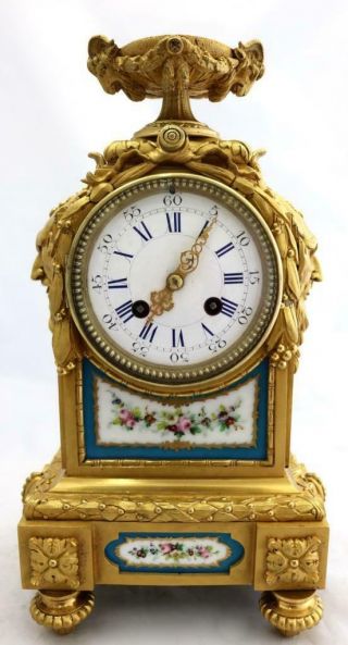 Antique Mantle Clock French Solid Bronze & Sevres Bell Striking C1880