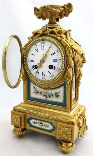 Antique Mantle Clock French Solid Bronze & Sevres Bell Striking C1880 2