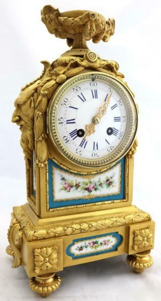 Antique Mantle Clock French Solid Bronze & Sevres Bell Striking C1880 3