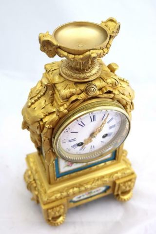 Antique Mantle Clock French Solid Bronze & Sevres Bell Striking C1880 4