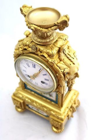 Antique Mantle Clock French Solid Bronze & Sevres Bell Striking C1880 5