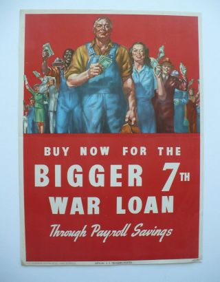 1945 Ww2 World War Ii 7th War Loan Payroll Savings U.  S.  Treasury Poster