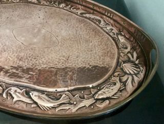 Large (58cm) Fine Arts & Crafts Newlyn School Copper Tray - Impressed “Newlyn” 4