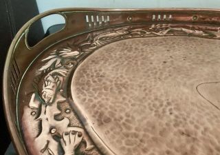 Large (58cm) Fine Arts & Crafts Newlyn School Copper Tray - Impressed “Newlyn” 8