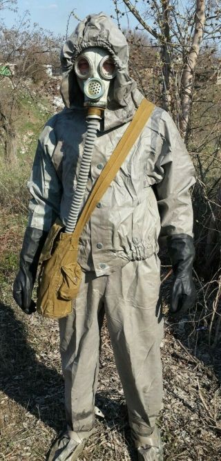 Gdr Chemical Protection Сoat Ozk With Gas Mask Ussr Soviet