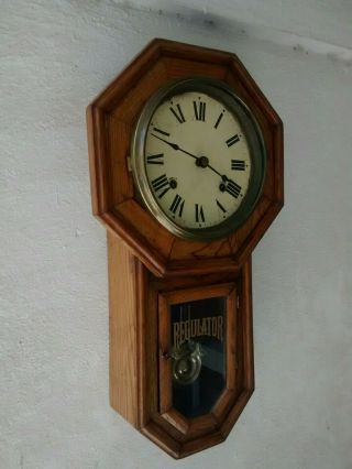 Antique 1920 ' s Japanese Octagon Drop School Regulator Wall Clock TimeStrike RARE 2