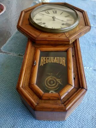 Antique 1920 ' s Japanese Octagon Drop School Regulator Wall Clock TimeStrike RARE 4
