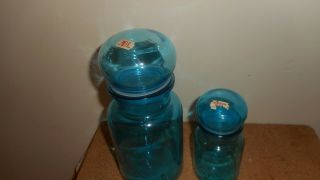Belgium 2 Blue Glass Apothecary Jars Bubble Top Seal Made In Belgium