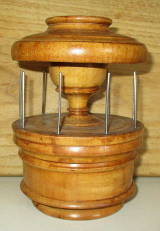 Antique Victorian 3 Piece Wooden Thread Spool Holder Sewing Stand - Great Patina