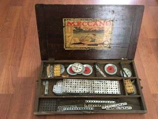 Rare Antique Meccano Erector Building Set Parts W/ Wooden Box 23 " X 13 " Early