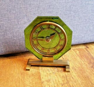 Antique Art Deco Mirrored Emerald Glass & Solid Brass Bayard Mantel Clock French