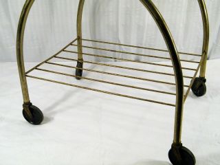 VINTAGE HOLLYWOOD REGENCY MID CENTURY 2 TIER BRASS ROLLING BAR TEA CART FLIP LID 7