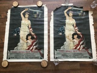 (2) 1918 Wwi Ww1 Near East Relief Bond Posters Douglas Volk 40x30 Rare