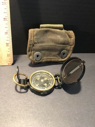 Vintage Wwii Us Army Corps Of Engineers Superior Magneto Compass & Pouch