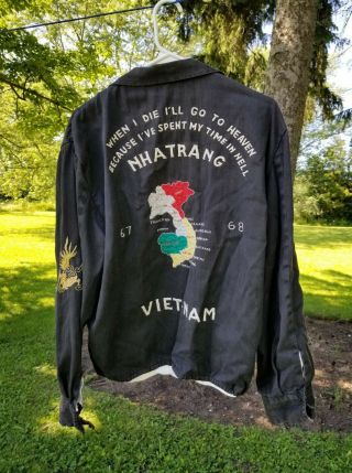 Black Vietnam Souvenir Jacket Coat Nha Trang 67 68 Heaven Time In Hell Small S