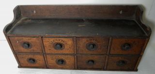 Antique Primitive 8 Drawer Apothecary Wood Spice Cabinet