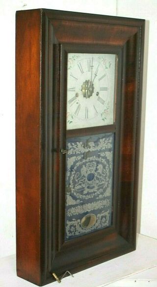 ANTIQUE 1870 ' S E.  N.  WELCH 8 DAY BRASS STRAPPED WEIGHT DRIVEN OGEE SHELF CLOCK. 11