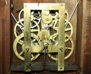 ANTIQUE 1870 ' S E.  N.  WELCH 8 DAY BRASS STRAPPED WEIGHT DRIVEN OGEE SHELF CLOCK. 6