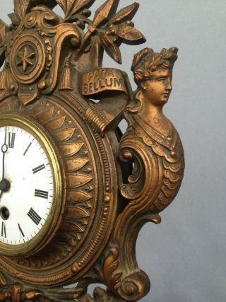 Antique french clock cast iron bronze tone 19th century Empire style pro patria 5