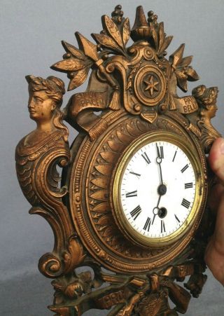 Antique french clock cast iron bronze tone 19th century Empire style pro patria 6