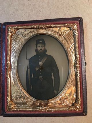 Civil War Union Soldier Armed Private Sixth Plate Ambrotype Clear Image