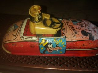 Old Antique Vtg Tin Litho Toy Car Marx Disney Wind - Up Mickey Minnie Donald Pluto