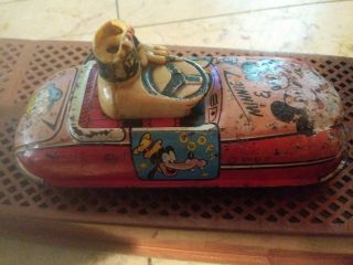 OLD ANTIQUE VTG TIN LITHO TOY CAR MARX DISNEY WIND - UP MICKEY MINNIE DONALD PLUTO 2