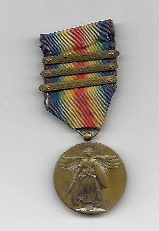 U.  S.  Ww1 Victory Medal With 3 Bars