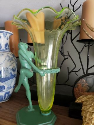 Rare Hard To Find Set 1927 Deco Frankart Nude Vase Holder & Glass