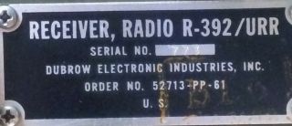 US Army Signal Corps Collins R - 392 / URR Radio Receiver Stromberg Carlson 6