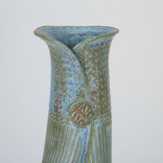 Mid Century Modern Studio Pottery Vase Incised Sgraffito Button Detail 1960s 70s 8