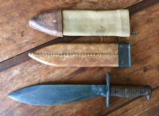 Wwi Era Us M1917 Bolo Knife W/canvas Covered Leather Scabbard - Plumb Phila 1918