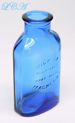 NICELY colored COBALT BLUE Milk of Magnesia MEDIUM SIZE bottle CORK TOP 2