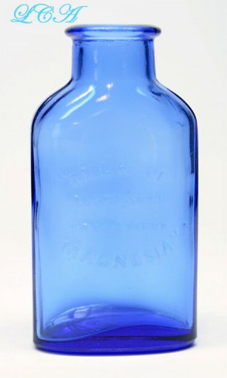 NICELY colored COBALT BLUE Milk of Magnesia MEDIUM SIZE bottle CORK TOP 3