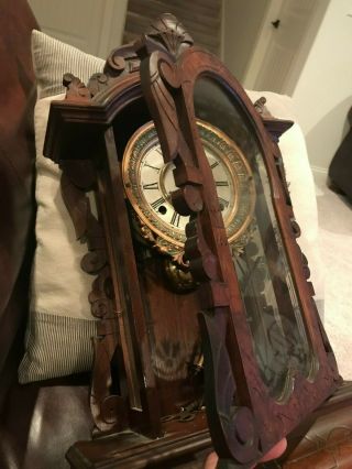 Rare Fancy Antique Old Waterbury Parlor Kitchen Clock Shelf Mantle Broadway