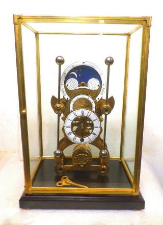 Very Unusual Antique Style Brass Moon Dial Grasshopper Clock With Glass Dome