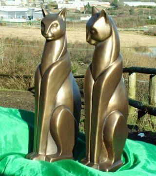 Stunning Detailed Art Deco Style Cold Cast Bronze Cat Ornament Bookends