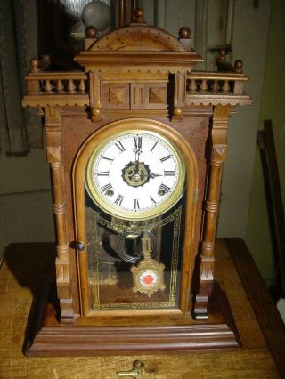 Antique Rare E.  N.  Welch " Nilsson " Large Black Walnut Shelf Parlor Clock