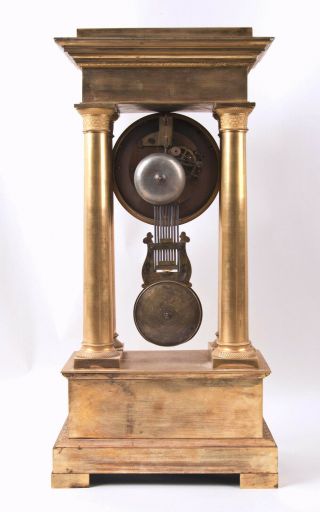 French Empire fire gilt bronze portico clock @ 1850 Large 10