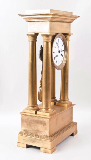 French Empire fire gilt bronze portico clock @ 1850 Large 2