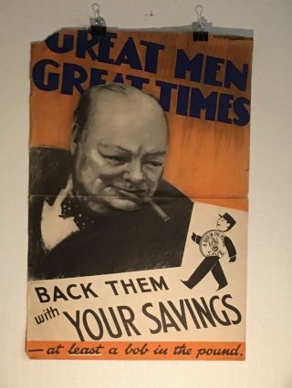 Ww2 British War Savings Churchill / Ship Week Double Propaganda Poster Circa1943