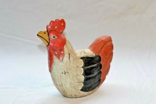 Antique Wood Folk Art Hand Carved Setting Chicken Hen Vintage Painted Wow