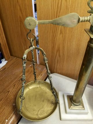 Large Antique Brass Apothecary Scale of Justice White Marble Base 3