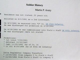 23rd & 60th Ohio Infantry soldier Lt.  Colonel Martin Avery cdv & albumen photo ' s 8