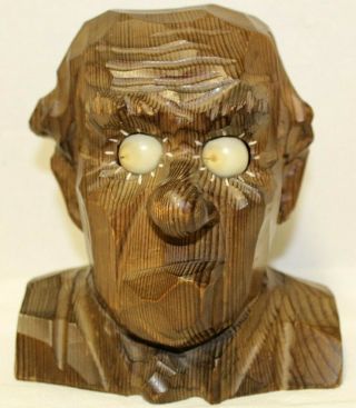 Rare Vintage German Oswald (?) Old Man Rotating Eyes Carved Wood Clock