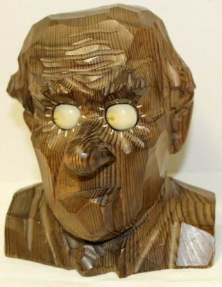 Rare Vintage German Oswald (?) Old Man Rotating Eyes Carved Wood Clock 2