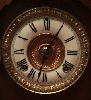Antique Ansonia TUNIS Walnut Mantel Clock - 8 Day Key Wind Gong Chime - Well 2